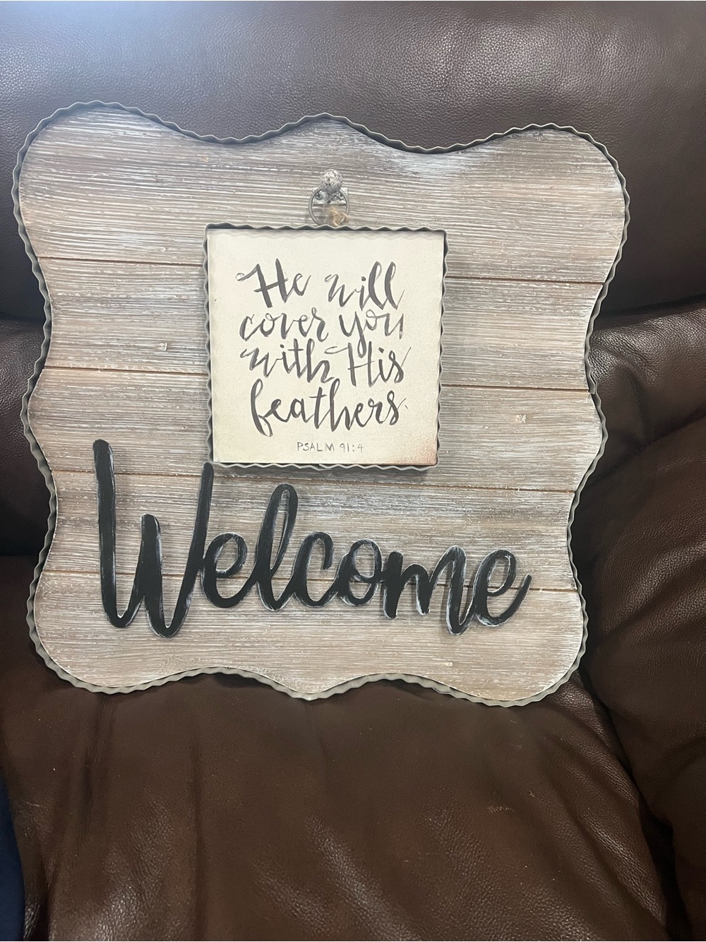 Rustic 'Welcome' Wall Sign with Psalm Quote - Neutral Wood Finish